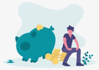 Man Sitting On Giant Gold Coins Next To A Giant Piggy - Saving #8796233