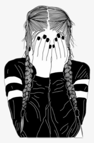 Girl Tumblr Outline Freetoedit - Black And White Drawing Of A Girl #880064