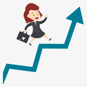 Cartoon Business Woman Walk Up With Blue Stock Arrow #880692