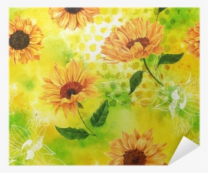 Seamless Pattern With Watercolor Sunflowers On Yellow-green - Watercolor Painting #881279