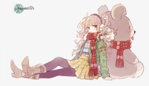 Female Deviantart Pixiv Transprent Png Free Download - Anime With Teddy Bear #886546