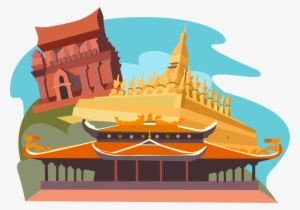 Vector Illustration Of Pha That Luang, Vientiane, Laos, - Temple Buddha Clipart Cute Cartoon #888145