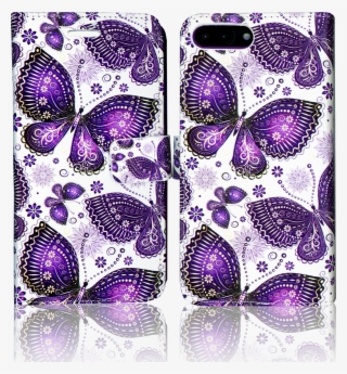 Iphone 7 Plus/8 Plus Mm 3d Design Wallet Purple Butterflies #8800387
