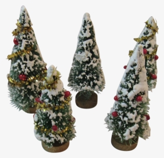 5 Flocked Bottle Brush Trees Tinsel Berries And Mercury - Christmas Tree #8808407