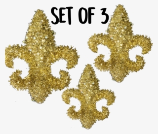 3 Pc Set Of Gold Tinsel Fleur De Lis Decor 20705 Louisiana - Tree #8809027