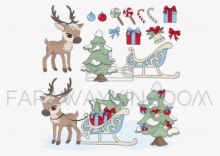 Sled Deer Merry Christmas Cartoon Vector Illustration - Cartoon #8814288