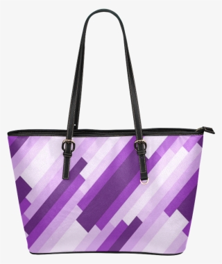 Shades Of Purple Diagonal Stripes Leather Tote Bag/large - Tote Bag #8887862