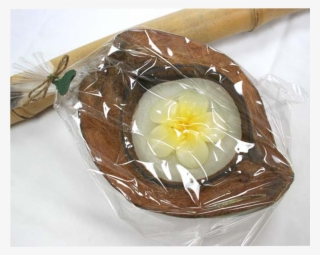 Coconut Candle With Plumeria Flower Large White - Floral Design #8889546
