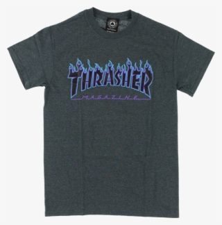 Thrasher Magazine Flame Logo T-shirt - Blue And Gray Thrasher Shirt #8892725
