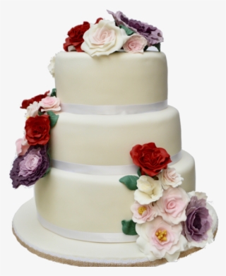 Wraparound Flowers On 3 Tier Wedding Cake - Transparent Background Big Cake Png #8895561