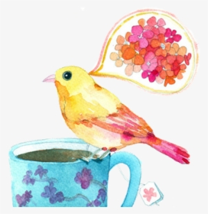 Semtitle's Deviantart Favourites - Birdy And A Blue Teacup Framed Art Print - Scoop Black #893245
