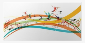 Colorful Background With Music Notes And Hummingbirds - Portée Musicale En Couleur #894863