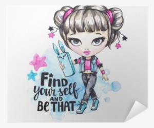 Watercolor Card Fashion Girl With Phone - Watercolor Painting #896140