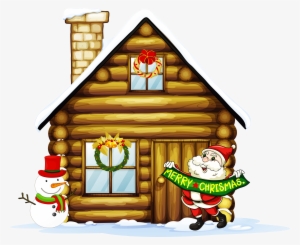 Transparent Christmas House With Santa And Snowman - Christmas House Clipart #898599