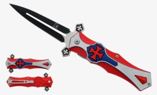 Falcon 8" Spring Assisted Iron Cross Knife Blue - Hunting Knife #8902275