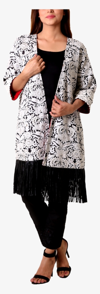 The Royal Coat Black & White Embroidered Gaara Cotton - Photo Shoot #8920616