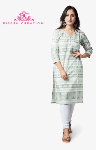 Off White Printed Pure Cotton Kurti With Cotton Leggings - Girl #8925102
