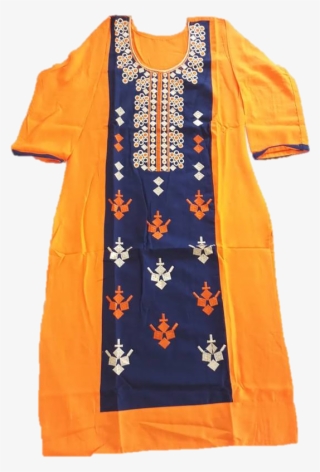 Straight Orange Kurti With Embroidery - Patchwork #8926211