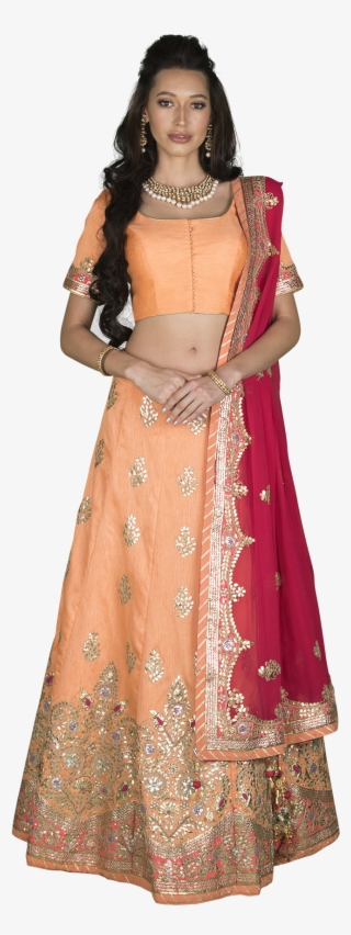 Peach And Pink Gota Lehenga Set By Vasansi - Silk #8930219