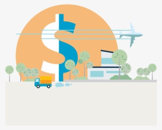 House With Truck, Airplane, Trees And Dollar Sign - Graphic Design #8930588