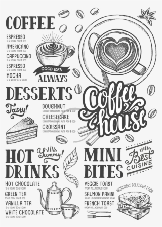 Jpg Black And White Coffee Tea Cafe Hamburger Shop - Menu Coffee Free Vector Download #8931393