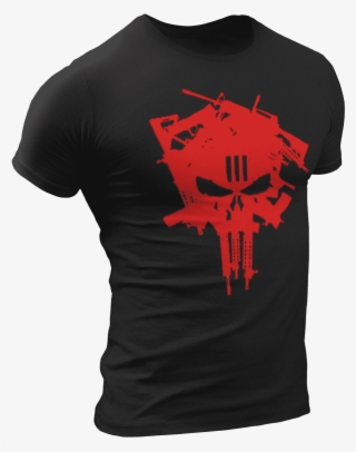 T Shirt Solid Black / L Red Skull Guns T Shirt - Active Shirt #8932935
