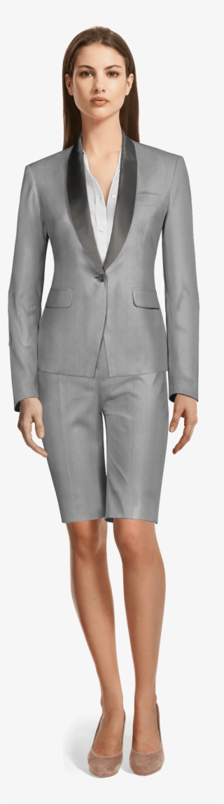 Grey Polyester Tuxedo - Bermuda Suits For Women #8938650