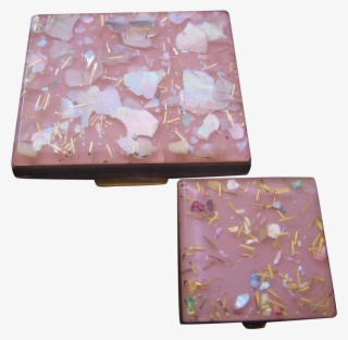 Vintage 1950's Pink Lucite Confetti Compact And Pill - Fudge #8947143