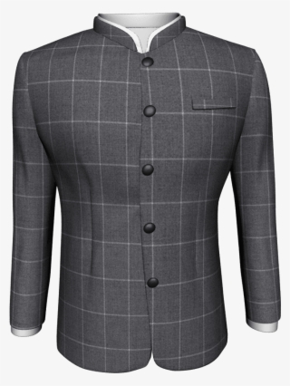 Grey Window Pane Checks Bandhgala Jacket #8948426 Grey Window Pane Checks Bandhgala Jacket #8948426