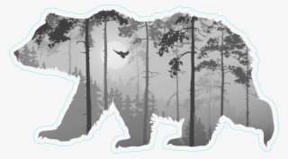 Forest With A Flying Owl In Bear Silhouette Sticker - Sort Hvid Plakat #8953936