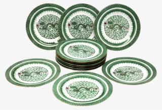 Vintage Hand-painted Dragon Dinner Plates - Bowl #8968064