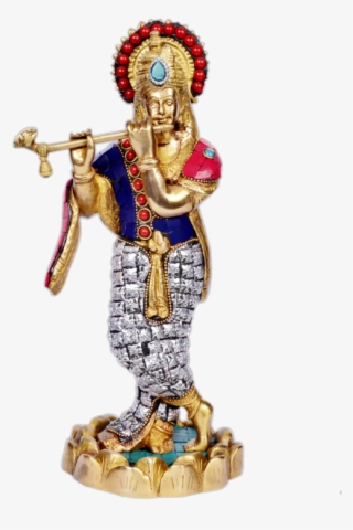 Krishna With Silver Stone Work Brass 11" Inches - Statue #8982398
