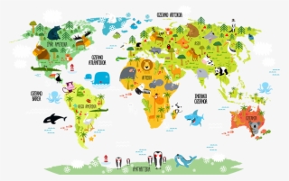 Vinilo Habitación Infantil Mundo Animales Euskera - World Map For Kids #8995035