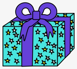Gift, Blue Wrapping Paper, Purple Ribbon, Stars, Png #8999238