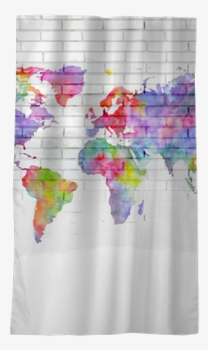Watercolor World Map On A Brick Wall Blackout Window - Placemat #90734