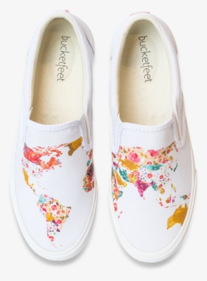 Watercolor Ameets Canvas In These White Slip-ons By - รองเท้า สวย ๆ ผู้หญิง #91005