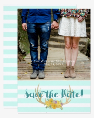 Boho Antlers Watercolor Flower Save The Date Photo - Wedding Invitation Cards Personalised #91806