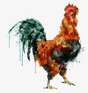 Bleed Area May Not Be Visible - Rooster Watercolor Painting #93180