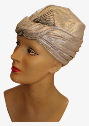 Vintage Art Deco 20s/30s Gold Lame' Turban Hat W/rhinestone - Headpiece #93987