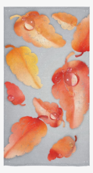 Leaves On Gray Bath Towel - Watercolor Paint #95489