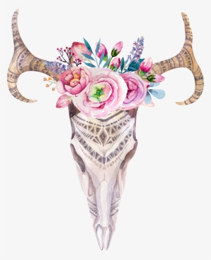 Jpg Free Library Chic Skull Watercolor Painting - Bohemian Deer #96446