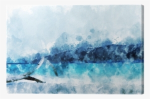 Sand Beach At The Island, Blue Water In The Sea, Digital - Watercolor Painting #97059