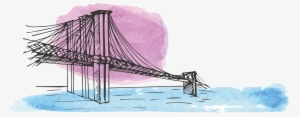 Brooklyn Watercolor Painting Drawing Bridge - Watercolor Painting #97567