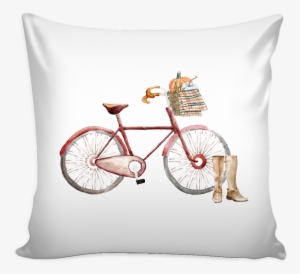Red Watercolor Fall Bicycle With Pumpkins And Throw - Pitbull Yoga #98974