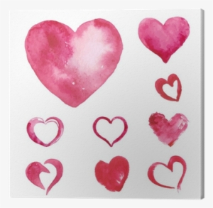 Set Of Watercolor Painted Pink Heart Canvas Print • - Watercolor Painting #99614
