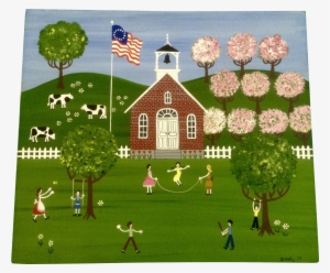 D Kelly, Folk Art Painting Of Children Playing In A - Folk Art School #99748