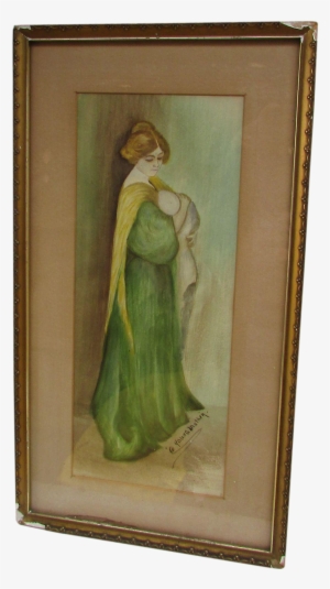 Vintage Watercolor Painting Titled 'young Mother' Framed - Watercolor Painting #99968