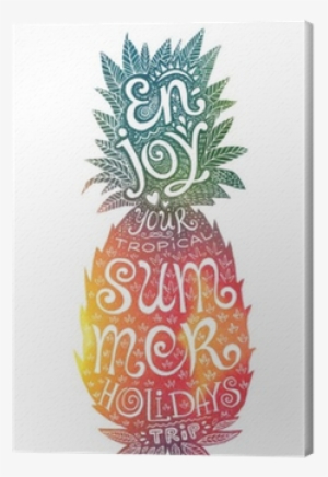 Bright Colors Hand Drawn Watercolor Pineapple Silhouette - Poster #900587