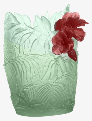 00 Large Light Green & Red Hibiscus Oval Vase - Daum Hibiscus Vase #902474