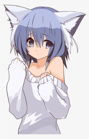 Cat Girl Pullover - Anime Neko Girl With Blue Hair #905217